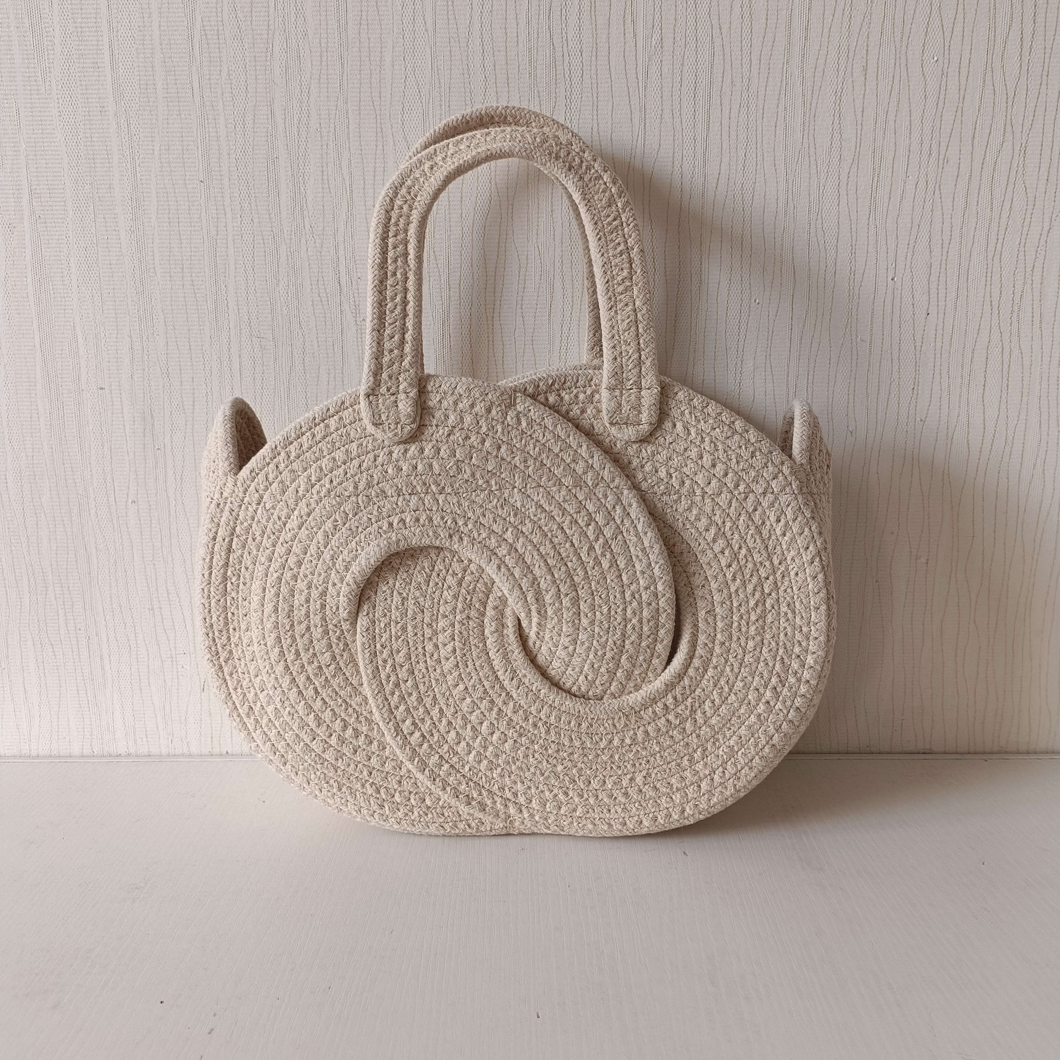 Newest Round Woven Bag for Women Cotton Rope Handbag Large Tote