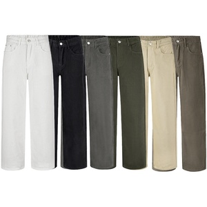 Jeans de Hombre de Cintura Media para Otoño, Lavado Medio, Color Sólido, de Alta Gama, Corte Holgado, Pierna Ancha, Rectos, Casuales - Product Image 5