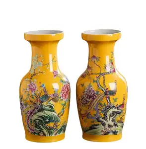 Gelbe Porzellan Luxus chinesische Vintage Blumenvase Antike Großhandel moderne Keramik vase