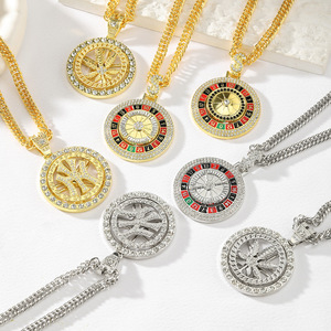 Collier rotatif en diamant avec horloge, design géométrique rond, unisexe, pour tous les jours, style hip-hop, bijoux tendance - Product Image 1