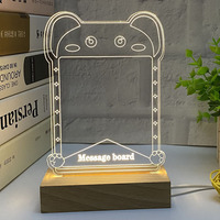 Présentoir de lumière LED acrylique créatif personnalisé 3D effaçable tableau de notes Usb base en bois tableau d'affichage éclairé pour cadeaux