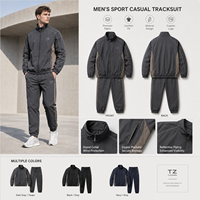 Survêtement Homme Personnalisé avec Logo OEM, Veste Zippée Marron Charbon et Pantalon Jogger, Bandes Contrastantes, Fournisseur en Gros pour Marques