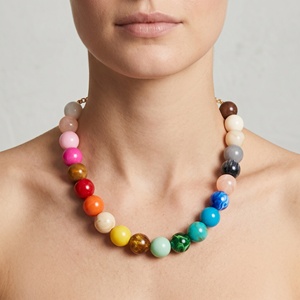 Collar de Cuentas Multicolor Arcoíris Vibrante, Chapado <span class=keywords><strong>en</strong></span> <span class=keywords><strong>Oro</strong></span>, con Bolas Grandes, para la Playa <span class=keywords><strong>en</strong></span> Verano - Product Image 1