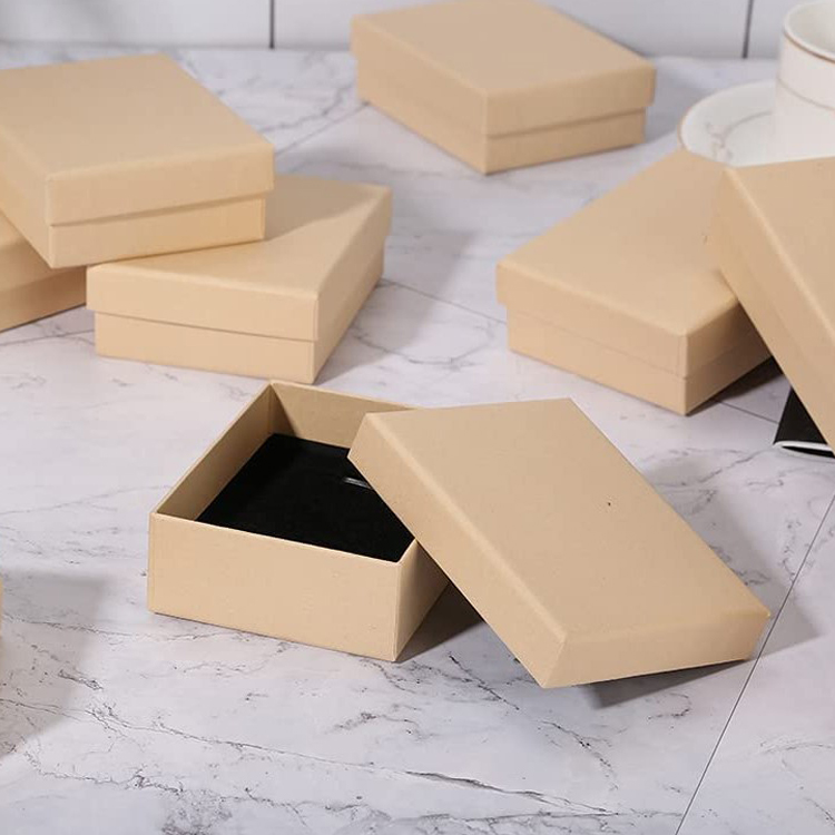 Brown Delicate Kraft Jewelry Box Bulk Sturdy Kraft paper packaging with Lid and Cotton spo<i></i>nge velvet padded