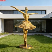 YOUFINE Fournisseur direct d'usine Sculpture de ballerine dorée en bronze Décoration de jardin extérieur Patio Danseuse élégante Art