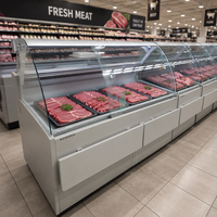 Comptoir de service réfrigéré pour supermarché avec refroidissement par air pour la présentation de viande fraîche -1 à 5, verre anti-buée, contrôle numérique
