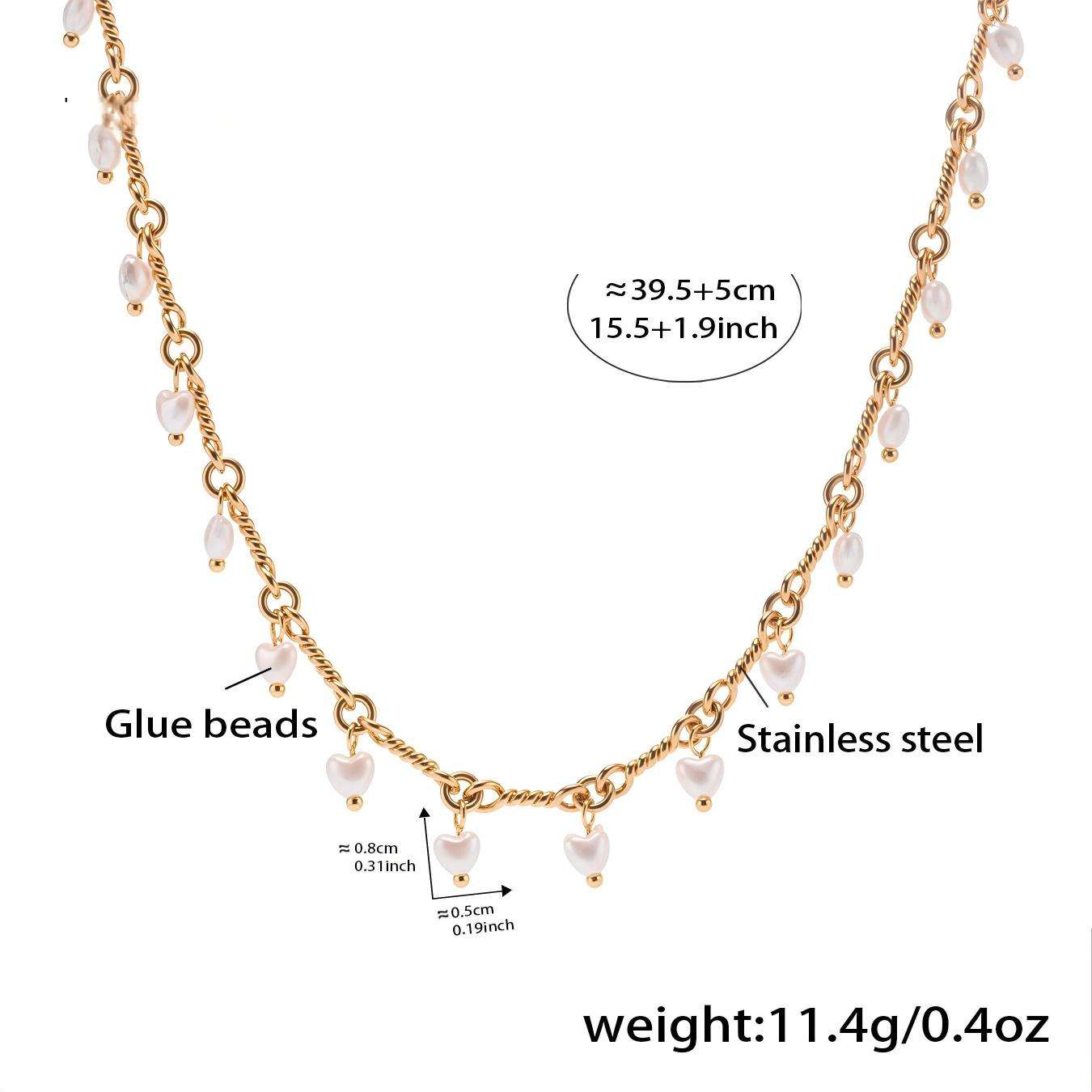 Collana con Ciondolo a Cuore, Conchiglia, Perla e Nappa - 40 cm + 5 cm