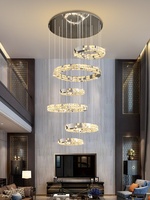 Lustre LED en cristal et acier inoxydable argenté, style minimaliste italien, pour salon double hauteur, villa, duplex, éclairage moderne