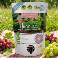 Pochette souple personnalisée 1,5 L pour vin rosé biologique avec robinet et poignées de transport, distributeur portable écologique pour le camping en extérieur