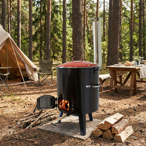 Olla de Cocina y <span class=keywords><strong>Parrilla</strong></span> para Ahumar de <span class=keywords><strong>Estilo</strong></span> Clásico, Esmaltada, con Tapa y Chimenea, para Jardín, Patio Trasero, Barbacoa - Product Image 1