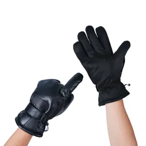 Sarung tangan penghangat kulit pu, tambahan beludru dan tebal sarung tangan pemanas ski untuk olahraga luar ruangan