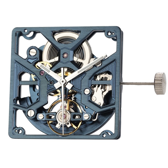 Luxury Skeleton Mechanical Blue Movement Automatic Long Power 72 Hours OEM Logo Square Watch Movement