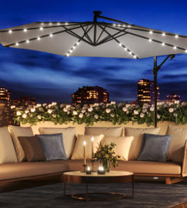 Parasol moderne inclinable, réglable, pliable, grand modèle 3m, couleur et taille personnalisées, éclairage solaire extérieur pour patio - Product Image 4