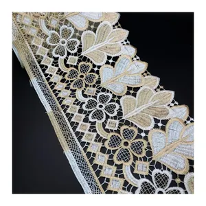 Hot Sale Gold Chemical Border Trim Renda Water Soluble Polyester Beautiful Lace Trim