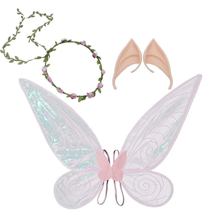 Papillon Fée Ailes Costume pour Femmes Fille Sparkle Princesse Aile avec Elfe Oreille Bandeau pour Anniversaire Dress Up Party Favor H0967