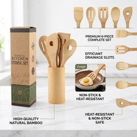 Ensemble d'ustensiles de cuisine en bambou naturel avec boîte de rangement, cuillère à mélanger réutilisable, outil de cuisine écologique, cadeau idéal pour une nouvelle maison