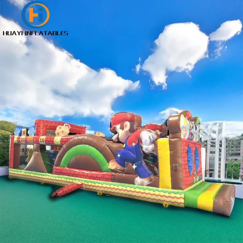 HY Action Pompe à air Bounce House Gonflable Commercial Mario Apple Banner Baby And Ball Pit 60 Obstacle Course