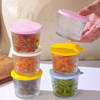 Verticale patroon glazen voedselcontainer, leeg, transparant, voor kimchi en fruit, glazen pot met plastic deksel