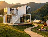 Villa modulaire préfabriquée à deux étages, café moderne à deux niveaux, boutique, hôtel, immeuble de bureaux, maison préfabriquée avec escalier