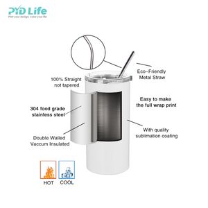 PYD Life USA Kostenloser Seeve rsand Heißer Verkauf 2 in 1 Weiß 12 Unzen Dosen kühler Sublimation Edelstahl Dosen kühler mit Stroh deckel - Product Image 3