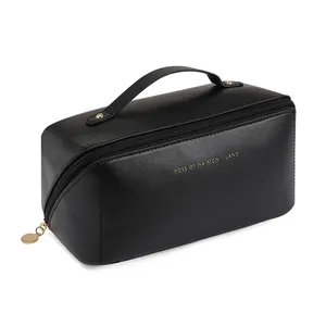 High Grade Waterproof Handle Cosmetic Bag Zipper Pu Leather Make Up Pouch Case Pu Leather Makeup Cosmetic Bag