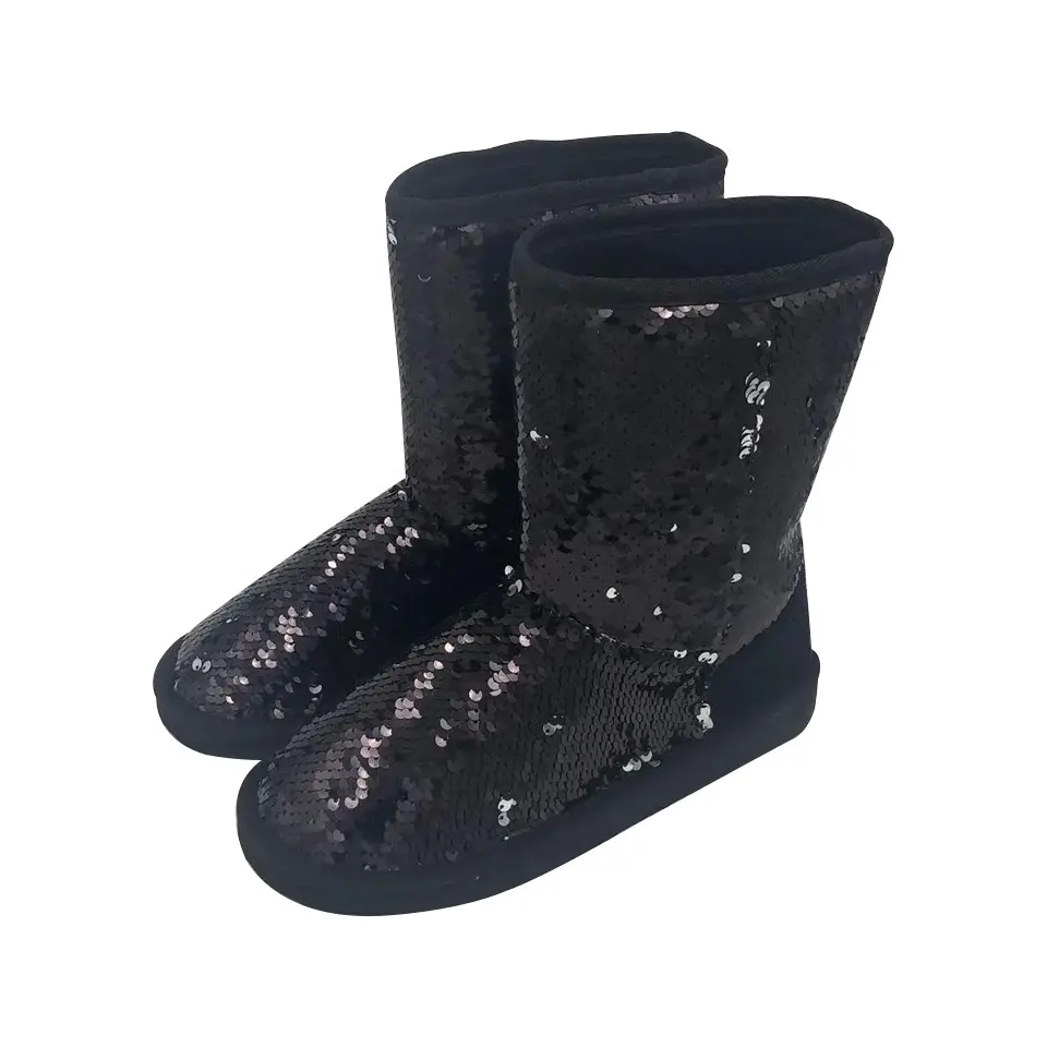 Style Winter Home Boots with EVA Sole Customization Samples Fashion Sequin Fabric Home Black Winter Shoes for Women Plush