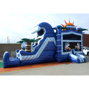 Château gonflable bleu sur le thème du soleil et <span class=keywords><strong>ballon</strong></span> de <span class=keywords><strong>plage</strong></span>, maison de saut avec toboggan, château gonflable pour enfants, maison de saut pour fête - Product Image 3