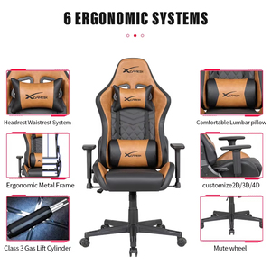 Großhandel Racing-Style Ergonomischer <span class=keywords><strong>Gaming</strong></span>-Stuhl Drehbar Neigbar Braunes Leder <span class=keywords><strong>Gaming</strong></span>-Sessel - Product Image 3