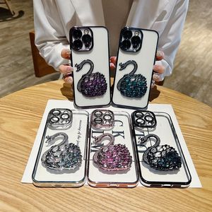 Funda protectora para teléfono con diseño de cisne de diamantes brillantes, protector de lente, carcasa de TPU plateada para <span class=keywords><strong>iPhone</strong></span> <span class=keywords><strong>11</strong></span> 12 13 14 15 <span class=keywords><strong>Pro</strong></span> Max. - Product Image 4