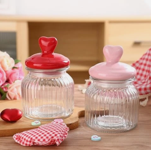 Pot <span class=keywords><strong>en</strong></span> <span class=keywords><strong>verre</strong></span> pour la Saint-Valentin avec couvercle <span class=keywords><strong>en</strong></span> céramique <span class=keywords><strong>en</strong></span> forme de cœur rose, pour bonbons, biscuits et <span class=keywords><strong>en</strong></span>-cas - Product Image 1