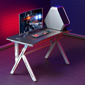 <strong>White</strong> <strong>PC</strong> Gaming <strong>Desk</strong> 44 Inch K Shaped Carbon Fiber Surface Desktop Computer Table with Cup Holder Headphone Hook - Product Image 6