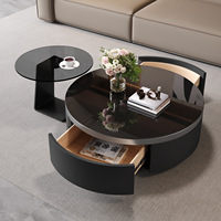 Table basse ronde extensible et convertible de style moderne et contemporain avec plateau en métal et support en acier, meubles de salon