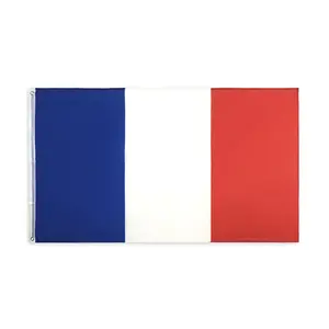 Jual Double Stitch kemasan individu biru putih warna merah tim olahraga France bendera poliester dengan bentuk persegi panjang