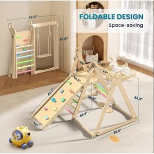 Children Wooden Climbing <b>Frame</b> With Slide And <b>Swing</b> Indoor Playground Equipment For Kids 4-6 Years Old - Product Image 2