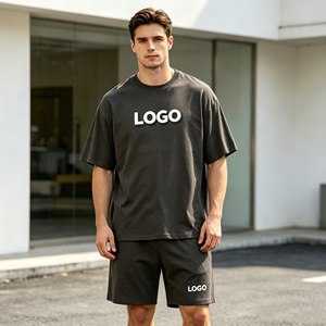 Conjuntos de camiseta de talla grande para hombre, conjuntos de dos piezas de manga corta de 480 g/m² para hombre, 100 % algodón de rizo, conjuntos casuales de verano - Product Image 1