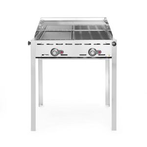 Parrilla de Gas de 2 Quemadores HENDI Profi Line con Bandeja y Plancha de Hierro Fundido GN 1/1, 11.6kW, 740x615x825mm, para Uso en Jardín - Product Image 1