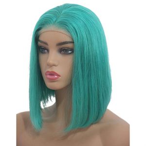 Peluca de Cabello Humano Virgen Remy con Frente de Encaje, Color Azul Cielo Aqua, Estilo Bob, 13x4, Transparente HD, para Mujeres, Cabello Liso Sedoso - Product Image 4
