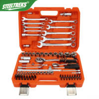 Kit d'outils à main robuste pour mécanicien, comprenant clés à molette, clés à cliquet, embouts de frein, douilles, tournevis à chocs, pour réparation automobile, en coffret
