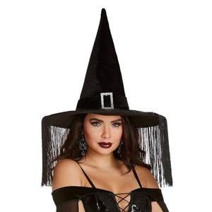 Sombreros de Brujas negros con flecos colgantes Halloween Cosplay gorras de brujas para Halloween disfraz de mujer y decoración de fiesta de maquillaje - Product Image 6