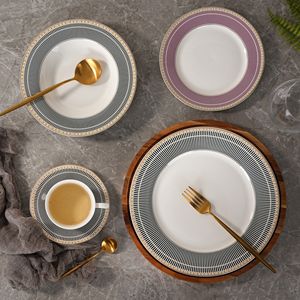 Service de table de luxe en porcelaine fine dorée, 20 pièces, motif géométrique, kit de tasses en céramique écologique pour la maison et les mariages - Product Image 3