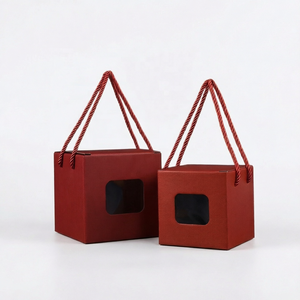 Caja de Regalo Cuadrada Roja Personalizada con Asa de Cuerda y Ventana, Caja de Embalaje para Pastelería, Galletas, Bocadillos, Recuerdos de Boda - Product Image 1