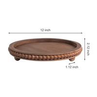 Plateau rond en bois brun à perles pour la décoration de la maison, table basse sur le thème de la ferme, centre de table, type pin