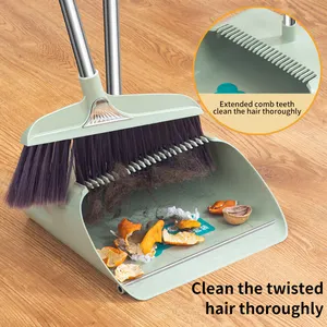 Strong And Durable Thickening Stainless Steel Stick Reinforced Steel Support Stick Vertical Storage Dustpan And Broom Set