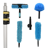 Kit de dépoussiérage avec mât d'extension télescopique en aluminium de 5 à 12 pieds Racloir pour fenêtre Toile d'araignée Microfibre Plume Ventilateur de plafond Dusters