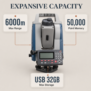 กล้องวัดมุม IM52 รุ่น Total Station มาตรฐาน IP66 ความแม่นยำ 1 วินาที ระยะวัด 6000 เมตร พร้อมไฟส่องสว่าง จอแสดงผลคู่ 50,000 จุด -20~50 องศา กำลังขยาย 30 เท่า - Product Image 5