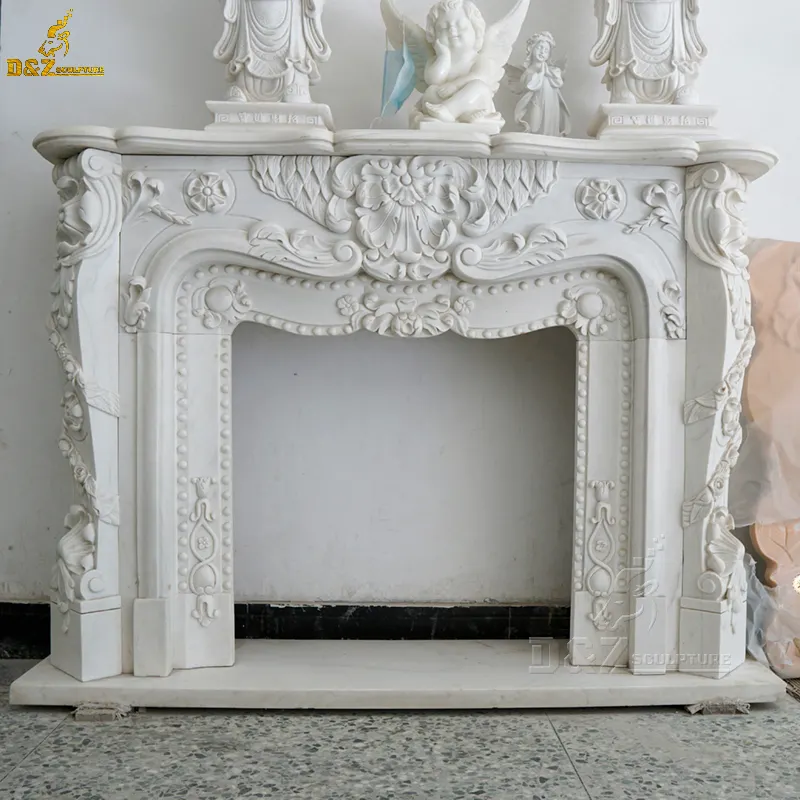 Lareira de mármore clássico com estátua de anjo design para decoração de casa