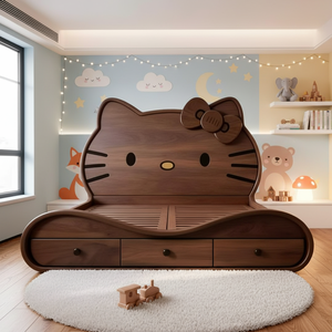 <span class=keywords><strong>Lit</strong></span> en bois massif finition noyer, style bois massif antique, idéal pour les petits espaces, design minimaliste moderne, design « Hello Kitty » pour enfants - Product Image 6