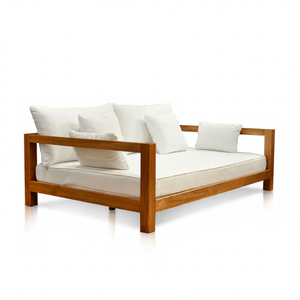 Sofá cama minimalista de madera de teca natural, diseñado para un descanso elegante que combina durabilidad, comodidad y una elegancia atemporal. - Product Image 1
