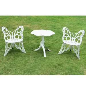 Açık rustik metal eğlence yolu cast alu çiçek masa beyaz sandalye 3-pc Bistro set balkon veranda bahçe cafe