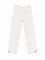 Jean droit pour femme, blanc cassé, minimaliste, avec boutons sur les poignets